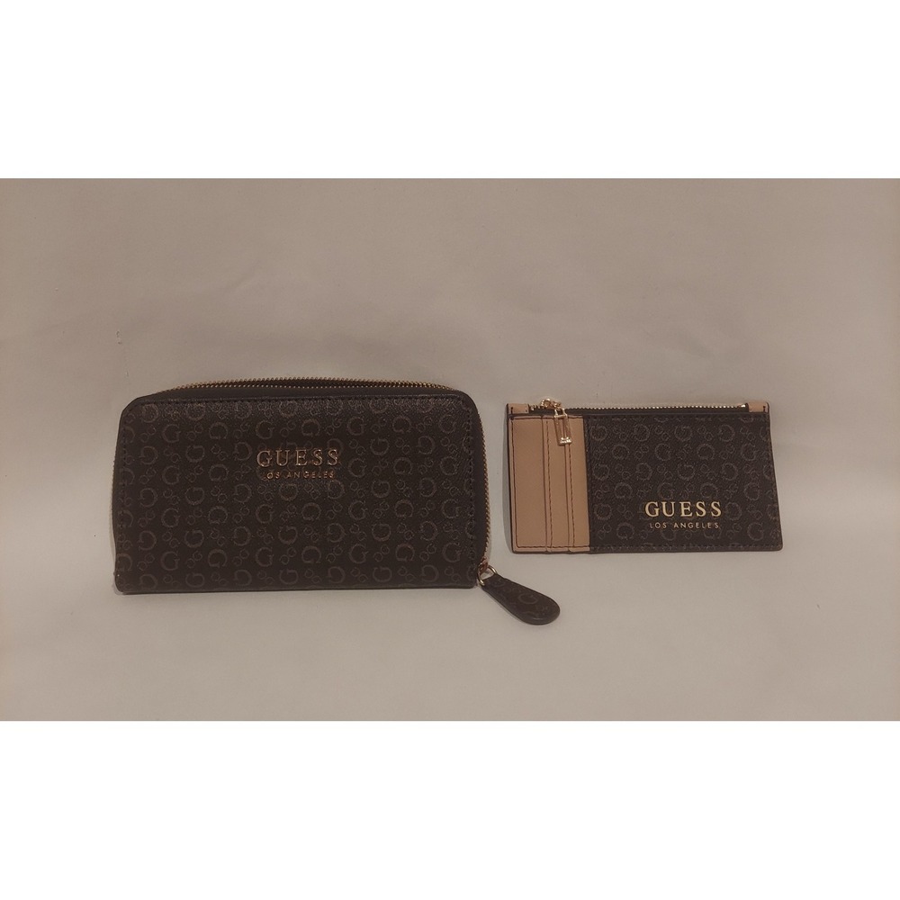 Guess Factory Womens Brown Logo Zip Around  Wallet with Extra Card Wallet NWOT